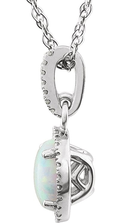 14K Gold Round Lab-Grown Opal & Natural Diamond Halo-Style Birthstone Necklace - view 2
