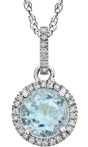 14K Gold Round Natural Sky Blue Topaz & Natural Diamond Halo-Style Birthstone Necklace – 1/10 CTW