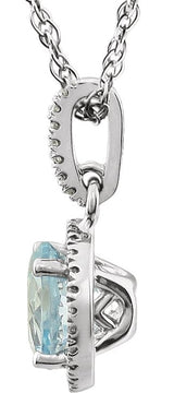 14K Gold Round Natural Sky Blue Topaz & Natural Diamond Halo-Style Birthstone Necklace – 1/10 CTW - view 2