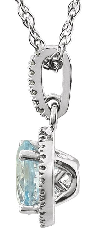 14K Gold Round Natural Sky Blue Topaz & Natural Diamond Halo-Style Birthstone Necklace – 1/10 CTW - view 2