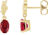14K Gold Oval Lab-Grown Red Ruby Floral Earrings - Yellow Gold