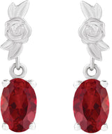 Platinum Oval Lab-Grown Red Ruby Floral Earrings - view 2