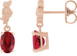14K Gold Oval Lab-Grown Red Ruby Floral Earrings - Rose Gold