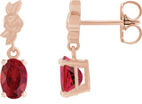 14K Gold Oval Lab-Grown Red Ruby Floral Earrings - Rose Gold