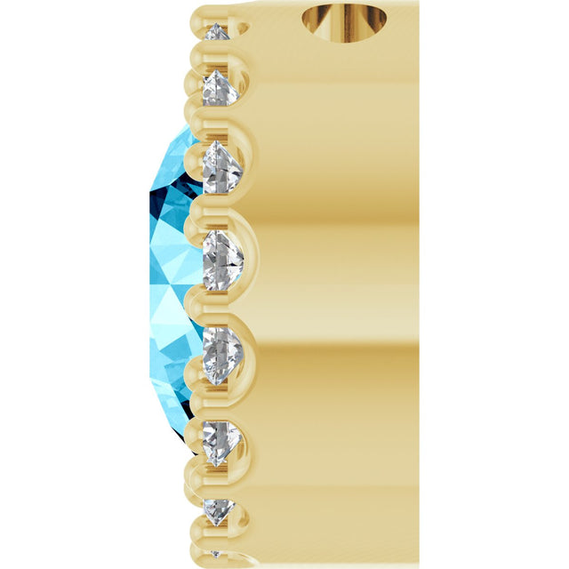 14K Gold Round Natural Aquamarine Halo-Style Pendant - Yellow Gold - view 6