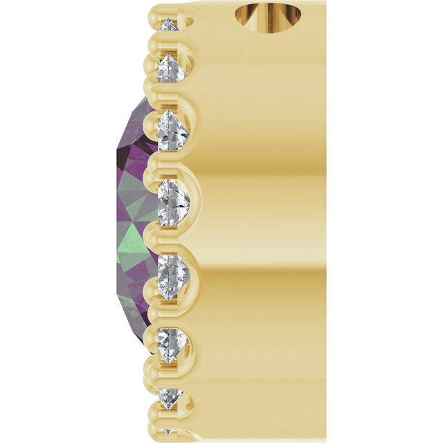 14K Gold Round Lab-Grown Alexandrite Halo-Style Pendant - Yellow Gold - view 6