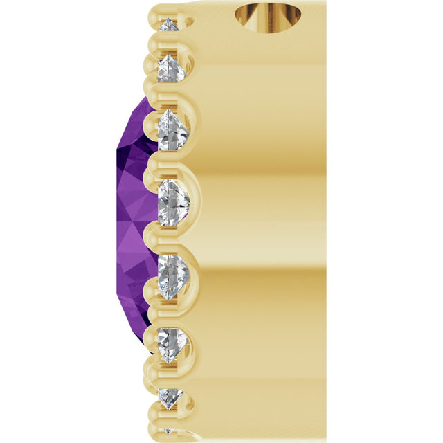 14K Gold Round Natural Amethyst Halo-Style Pendant - Yellow Gold - view 6
