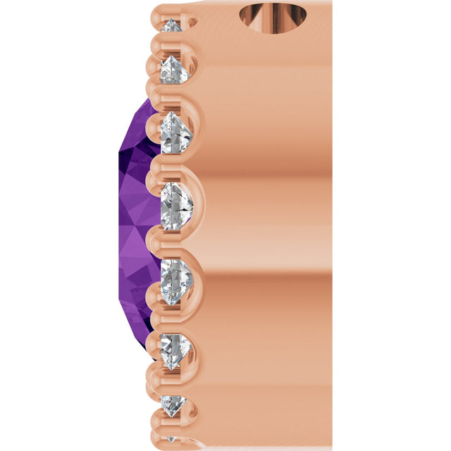 14K Gold Round Natural Amethyst Halo-Style Pendant - Rose Gold - view 6
