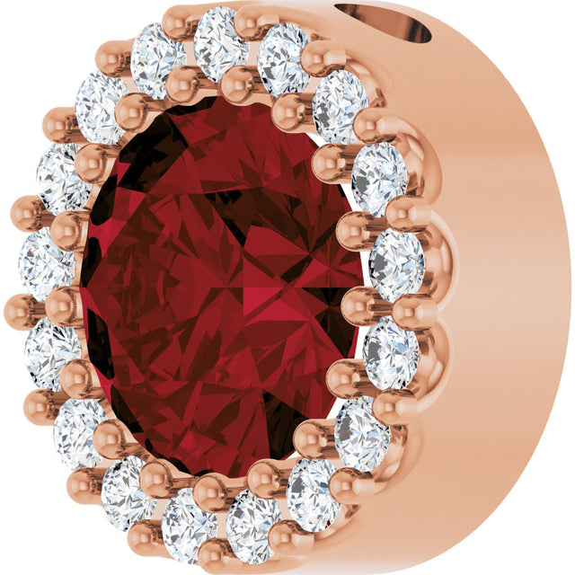14K Gold Round Natural Mozambique Garnet Halo-Style Pendant - Rose Gold - view 5