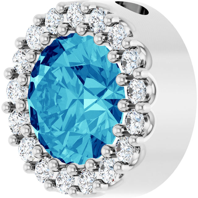 Platinum Round Natural Blue Zircon Halo-Style Pendant - view 5
