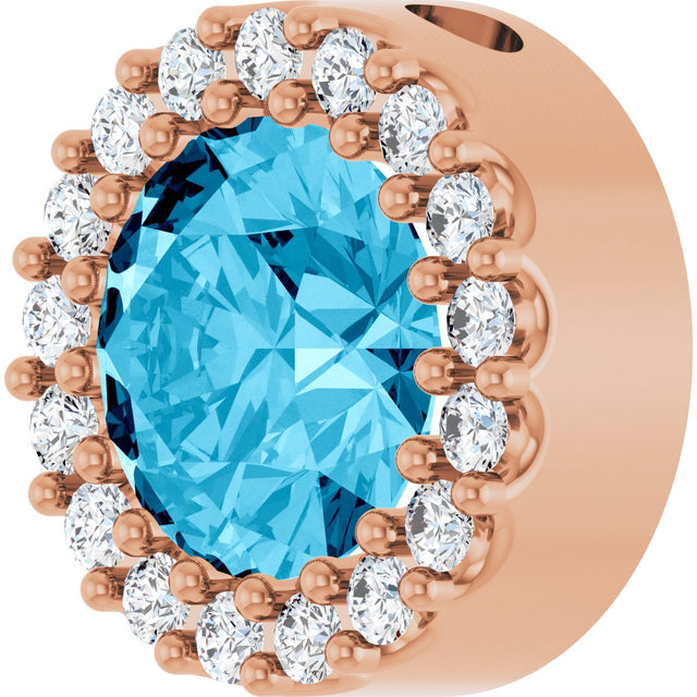 14K Gold Round Natural Aquamarine Halo-Style Pendant - Rose Gold - view 5