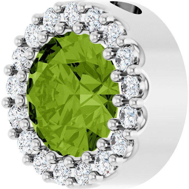 Platinum Round Natural Peridot Halo-Style Pendant - view 5