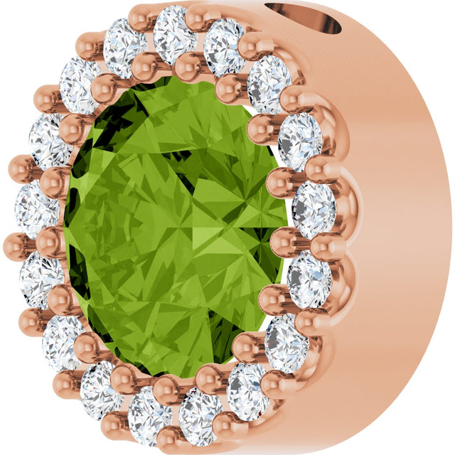 14K Gold Round Natural Peridot Halo-Style Pendant - Rose Gold - view 5