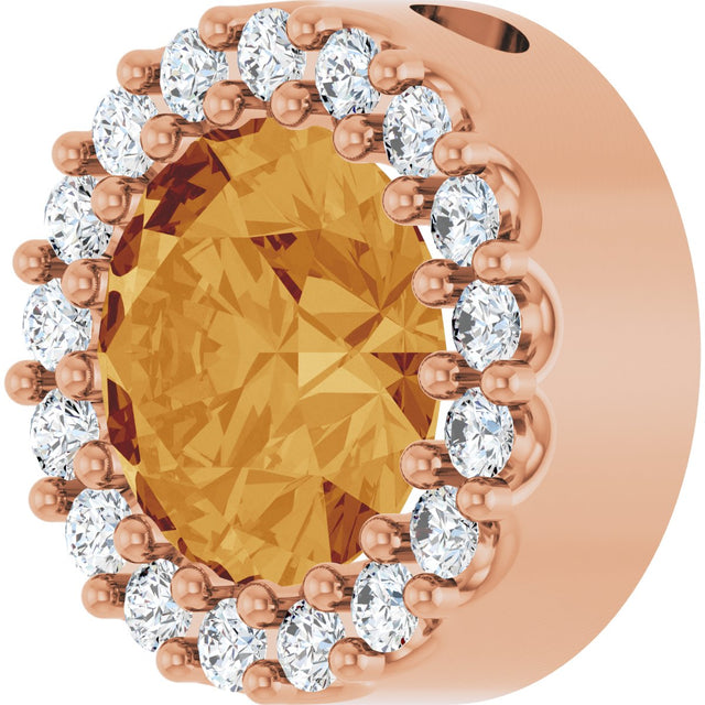 14K Gold Round Natural Citrine Halo-Style Pendant - Rose Gold - view 5