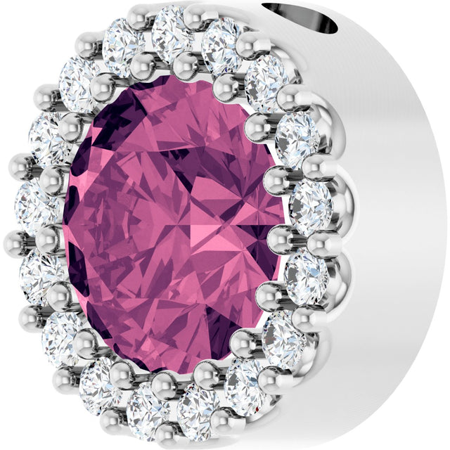 Platinum Round Natural Pink Tourmaline Halo-Style Pendant - view 5