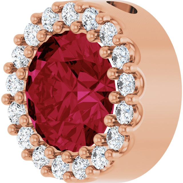 14K Gold Round Lab-Grown Ruby Halo-Style Pendant – up to 0.08 CTW - Rose Gold - view 5