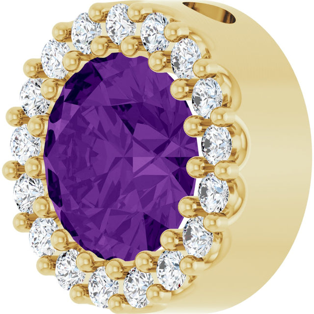 14K Gold Round Natural Amethyst Halo-Style Pendant - Yellow Gold - view 5