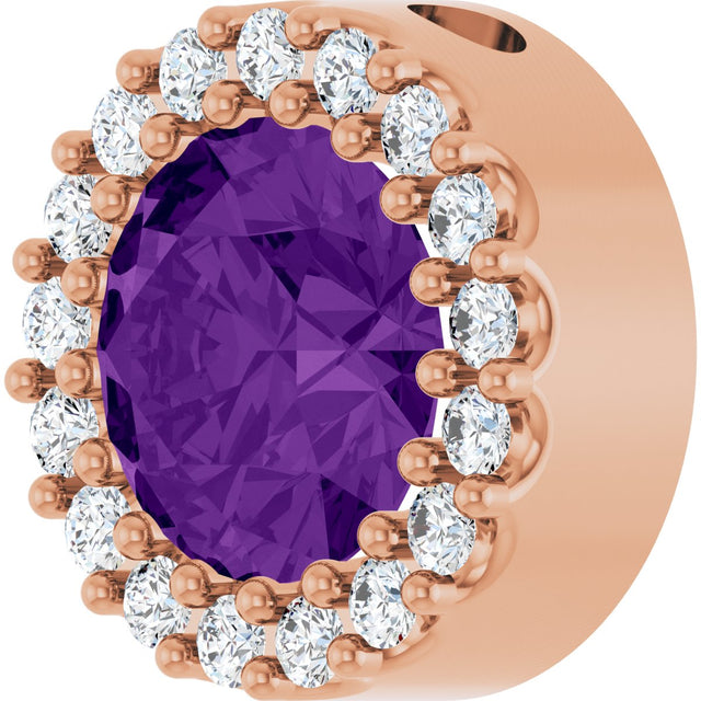 14K Gold Round Natural Amethyst Halo-Style Pendant - Rose Gold - view 5