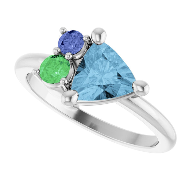 14K Gold Trillion Natural Sky Blue Topaz & Natural Tsavorite Garnet & Natural Tanzanite Cluster Ring - White Gold - view 5