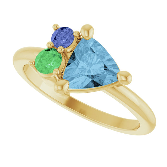 14K Gold Trillion Natural Sky Blue Topaz & Natural Tsavorite Garnet & Natural Tanzanite Cluster Ring - Yellow Gold - view 5