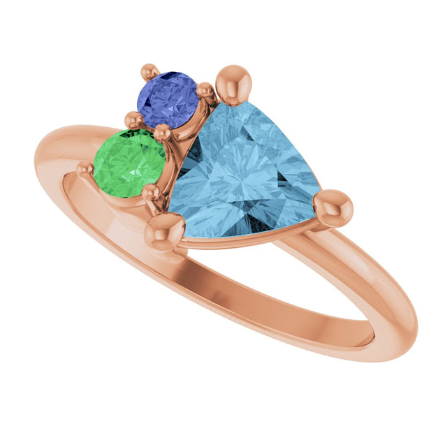 14K Gold Trillion Natural Sky Blue Topaz & Natural Tsavorite Garnet & Natural Tanzanite Cluster Ring - Rose Gold - view 5