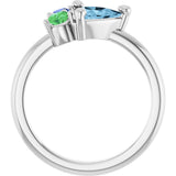 14K Gold Trillion Natural Sky Blue Topaz & Natural Tsavorite Garnet & Natural Tanzanite Cluster Ring - White Gold - view 2