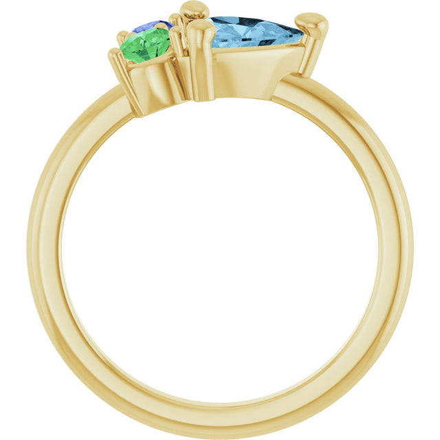 14K Gold Trillion Natural Sky Blue Topaz & Natural Tsavorite Garnet & Natural Tanzanite Cluster Ring - Yellow Gold - view 2