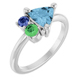 Platinum Trillion Natural Sky Blue Topaz & Natural Tsavorite Garnet & Natural Tanzanite Cluster Ring