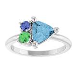 14K Gold Trillion Natural Sky Blue Topaz & Natural Tsavorite Garnet & Natural Tanzanite Cluster Ring - White Gold - view 3