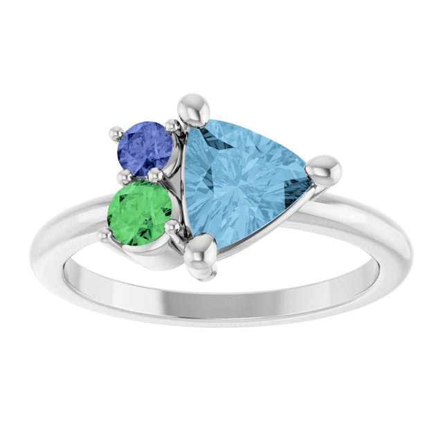 Platinum Trillion Natural Sky Blue Topaz & Natural Tsavorite Garnet & Natural Tanzanite Cluster Ring - view 3