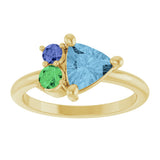 14K Gold Trillion Natural Sky Blue Topaz & Natural Tsavorite Garnet & Natural Tanzanite Cluster Ring - Yellow Gold - view 3
