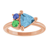 14K Gold Trillion Natural Sky Blue Topaz & Natural Tsavorite Garnet & Natural Tanzanite Cluster Ring - Rose Gold - view 3