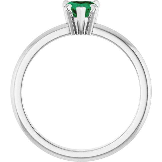 14K Gold Heart Lab-Grown Emerald & Natural Diamond Accented Ring - White Gold - view 2