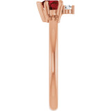 14K Gold Heart Natural Mozambique Garnet & Natural Diamond Accented Ring - Rose Gold - view 3