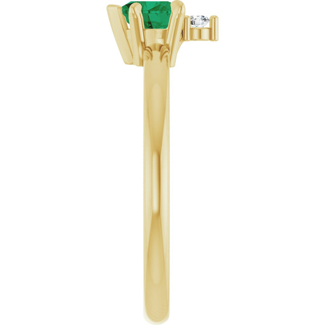 14K Gold Heart Lab-Grown Emerald & Natural Diamond Accented Ring - Yellow Gold - view 3