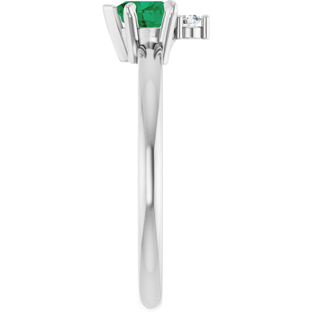 Platinum Heart Lab-Grown Emerald & Natural Diamond Accented Ring - view 3