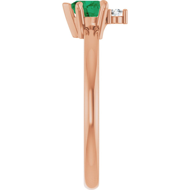 14K Gold Heart Lab-Grown Emerald & Natural Diamond Accented Ring - Rose Gold - view 3