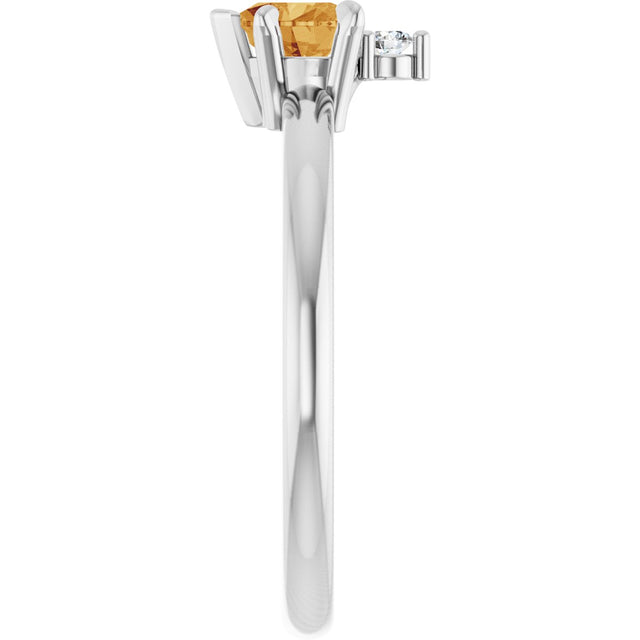 14K Gold Heart Natural Citrine & Natural Diamond Accented Ring - White Gold - view 3