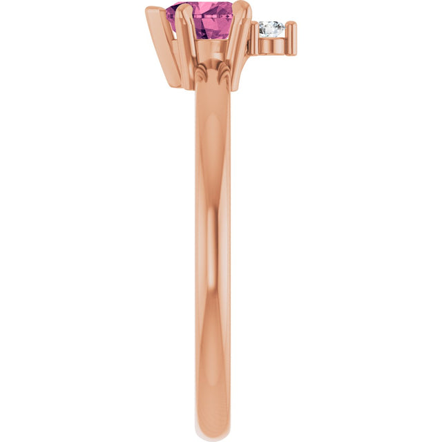 14K Gold Heart Natural Pink Tourmaline & Natural Diamond Accented Ring - Rose Gold - view 3