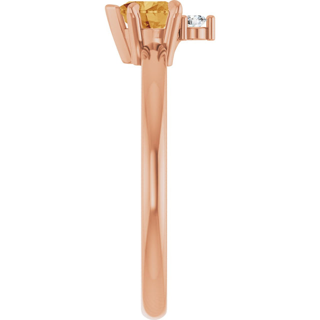 14K Gold Heart Natural Citrine & Natural Diamond Accented Ring - Rose Gold - view 3