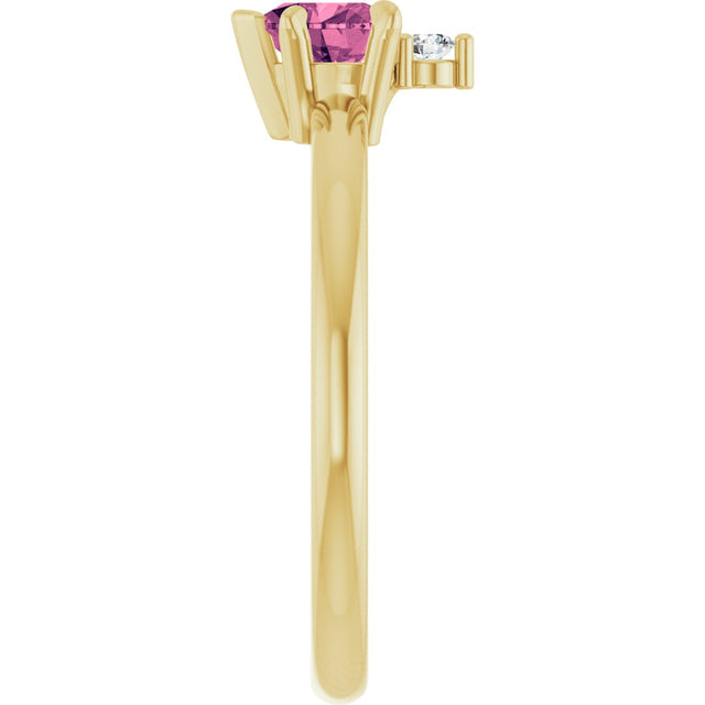 14K Gold Heart Natural Pink Tourmaline & Natural Diamond Accented Ring - Yellow Gold - view 3