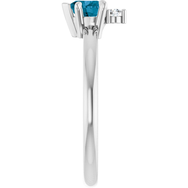 14K Gold Heart Natural London Blue Topaz & Natural Diamond Accented Ring - White Gold - view 3
