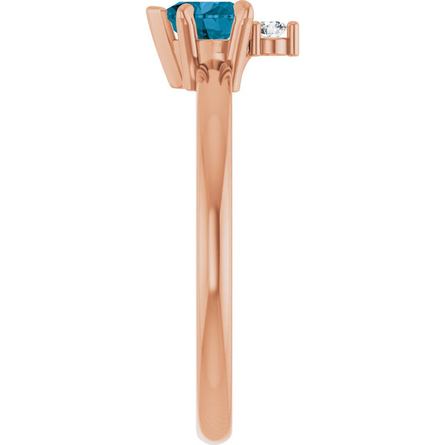 14K Gold Heart Natural London Blue Topaz & Natural Diamond Accented Ring - Rose Gold - view 3