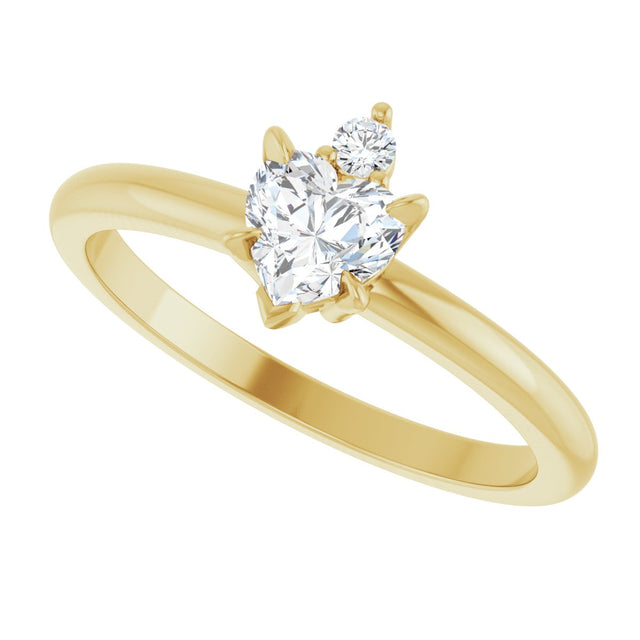 14K Gold Heart Natural White Sapphire & Natural Diamond Accented Ring - Yellow Gold - view 5