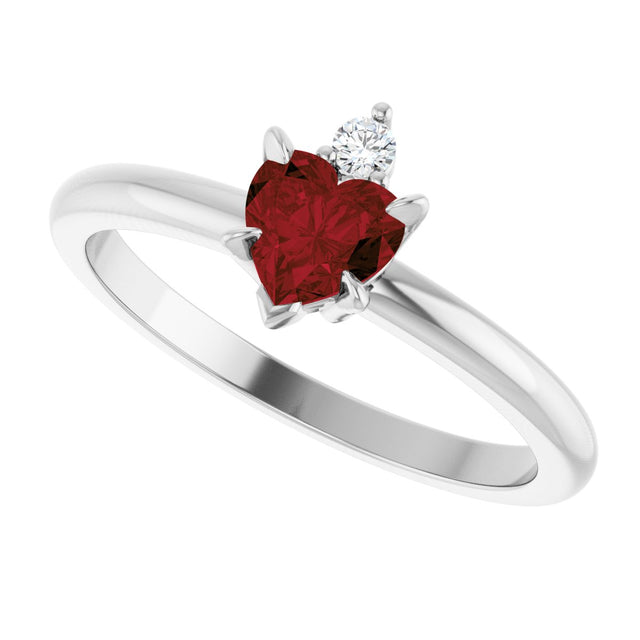 Platinum Heart Natural Mozambique Garnet & Natural Diamond Accented Ring - view 5