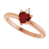 14K Gold Heart Natural Mozambique Garnet & Natural Diamond Accented Ring - Rose Gold - view 5