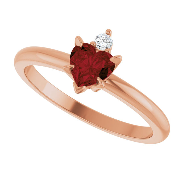 14K Gold Heart Natural Mozambique Garnet & Natural Diamond Accented Ring - Rose Gold - view 5