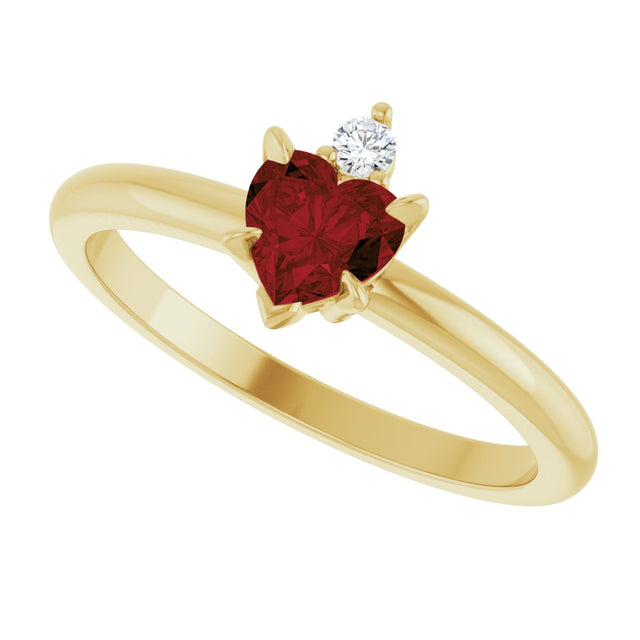 14K Gold Heart Natural Mozambique Garnet & Natural Diamond Accented Ring - Yellow Gold - view 5