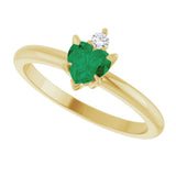 14K Gold Heart Lab-Grown Emerald & Natural Diamond Accented Ring - Yellow Gold - view 5