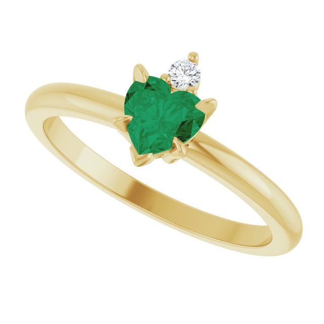 14K Gold Heart Lab-Grown Emerald & Natural Diamond Accented Ring - Yellow Gold - view 5